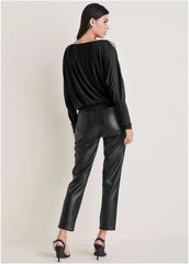 Bling Cold Shoulder Blouse Jet Black