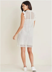 Diamond Lace Ruffle Dress Cloud Dancer