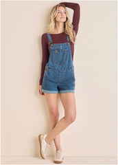 V Back Denim Overalls Medium Wash