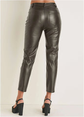 Faux Leather Straight Pants Brown