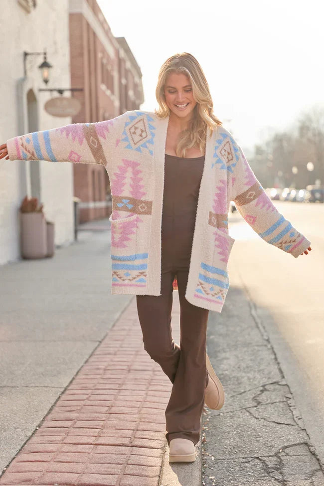 Cheyene Pastel Southwestern Print Cardigan