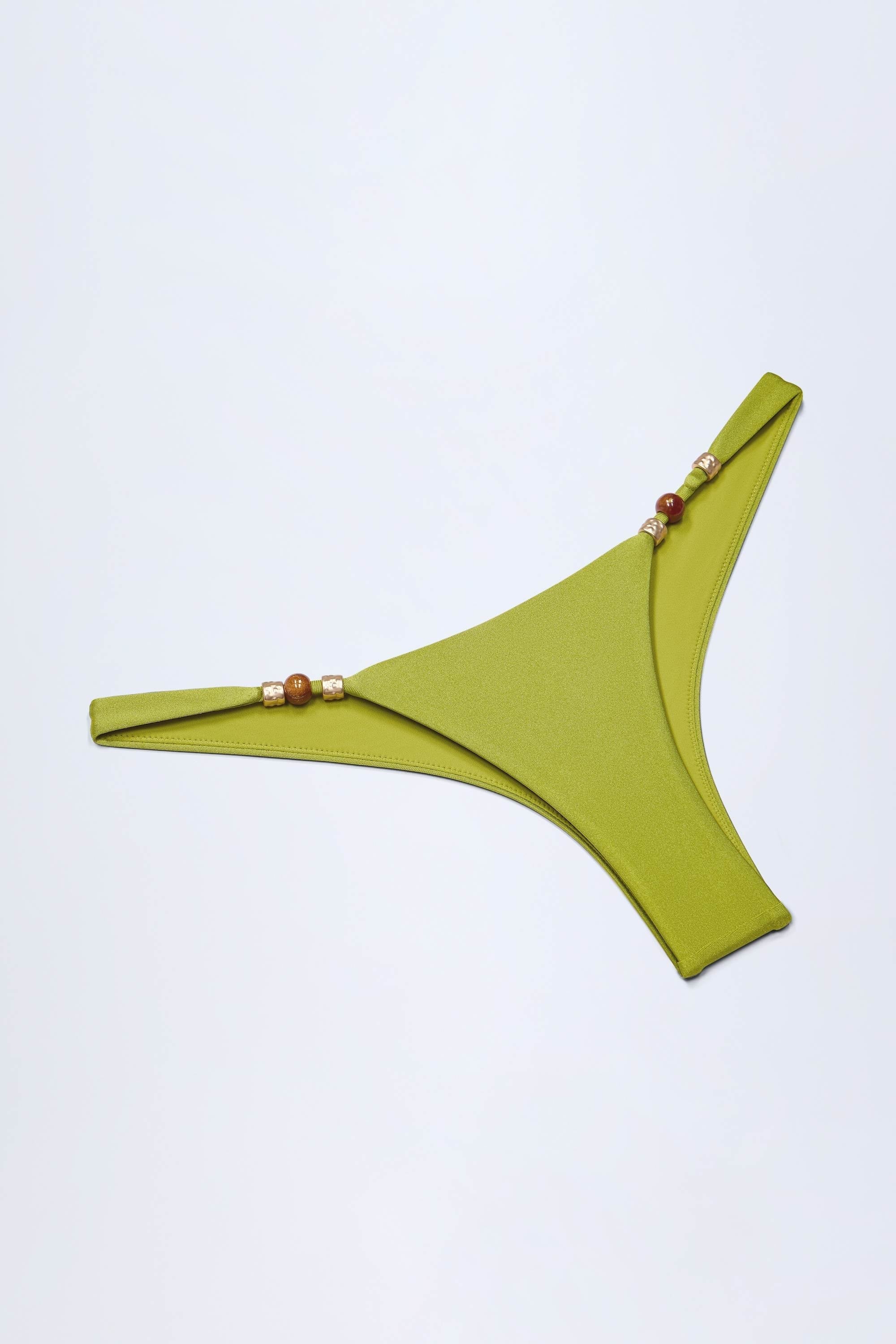 Bead Embellished Cheeky Bikini Bottoms in Olive Green