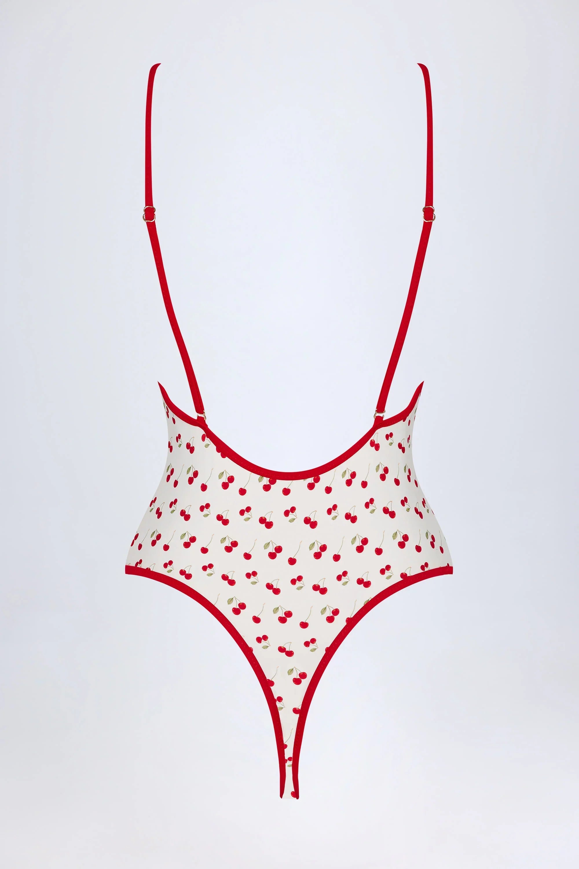 Charm Detail Cross Back Swimsuit in Cherry Print