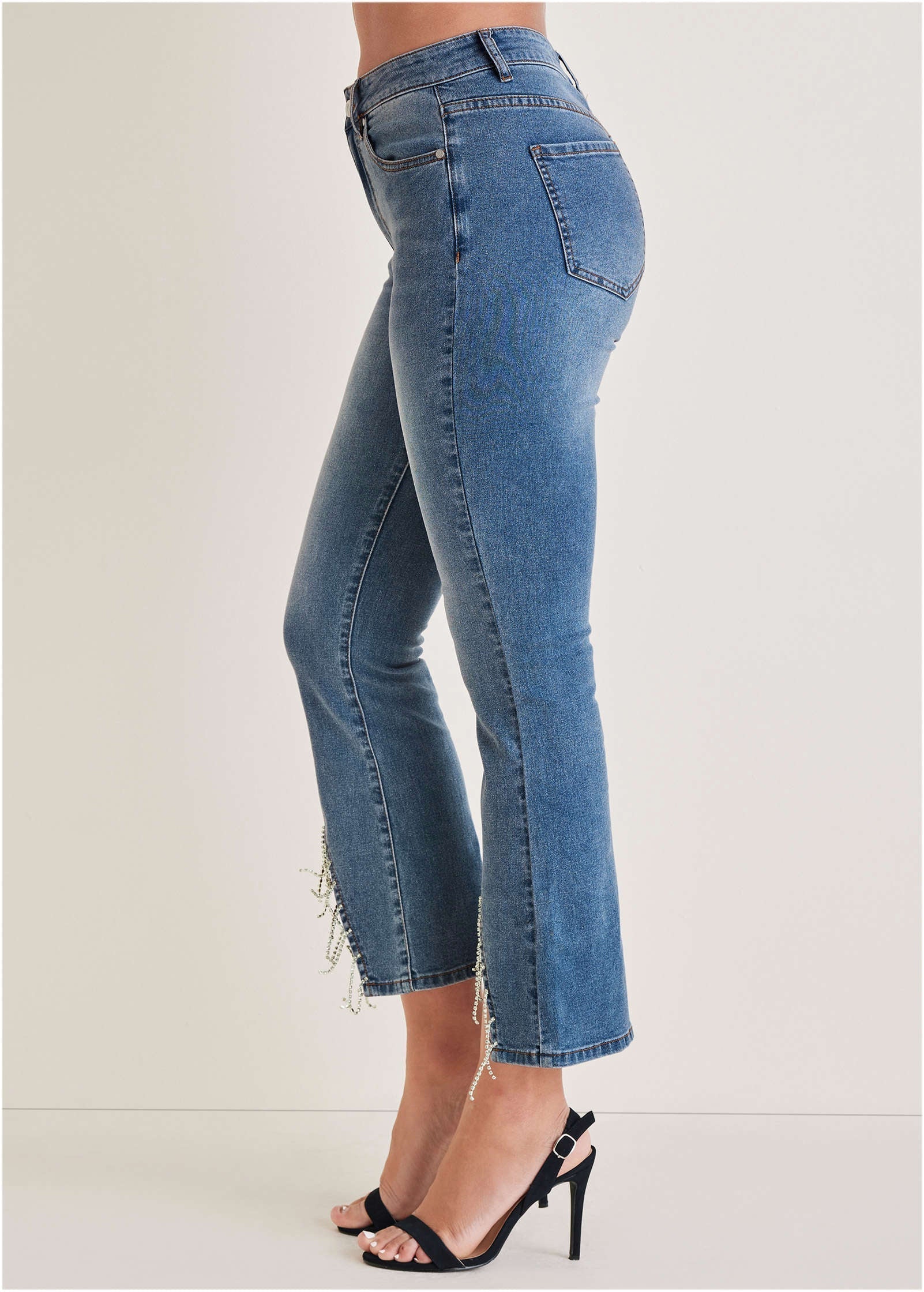 Rhinestone Kick Flare Jeans Medium Wash
