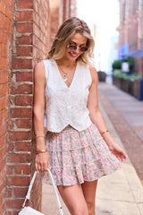 Through The Garden Ivory Multi Floral Skort