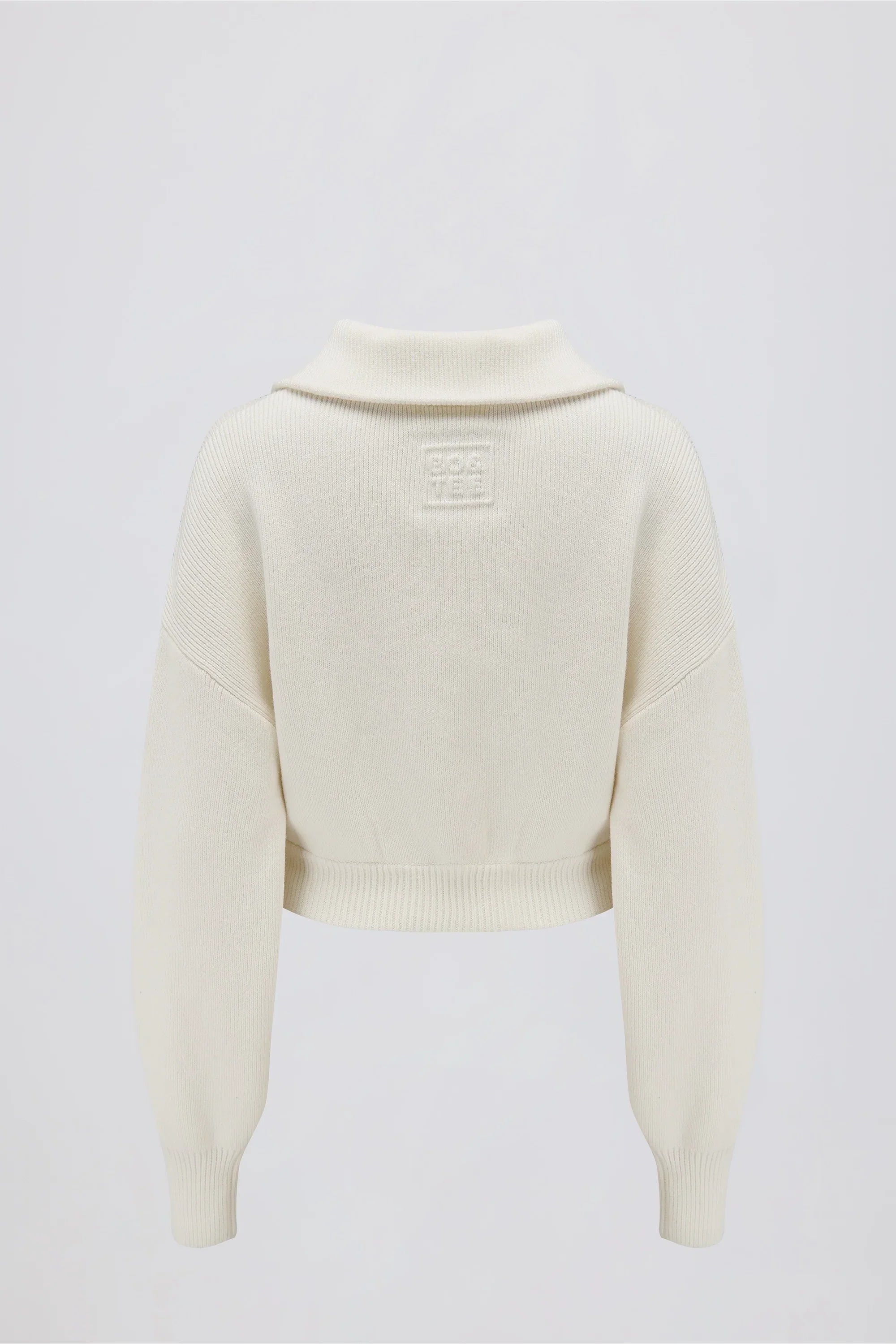 Ribbed Knit Zip Up Cropped Sweatshirt in Ivory