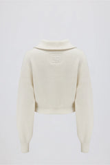 Ribbed Knit Zip Up Cropped Sweatshirt in Ivory