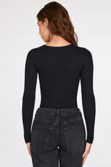 Ribbed Modal Long Sleeve Plunge Bodysuit in Black
