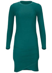 Ruched Long Sleeve Mini Teal Green