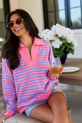 Keep It Easy Purple And Pink Striped Quarter Zip Pullover