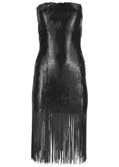 Sequined Fringe Mini Dress Jet Black