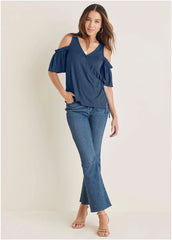 Cold Shoulder Wrap Blouse Ensign Blue