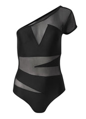 Asymmetrical Mesh One Piece Black Beauty