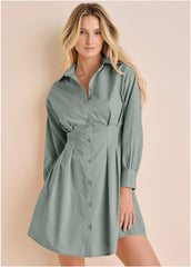 Pleated Shirt Dress Iceberg Green