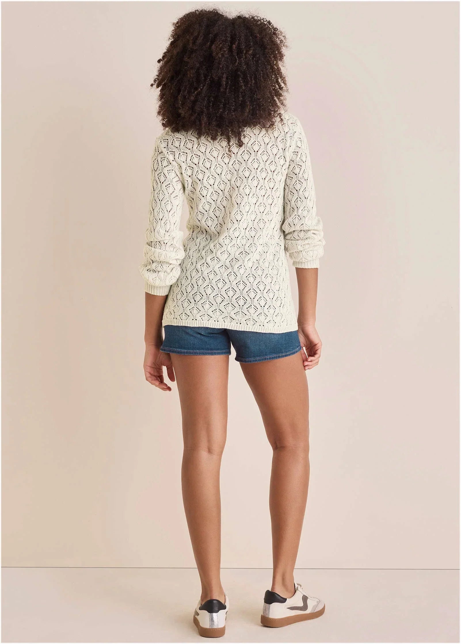 Pointelle Pullover Beige