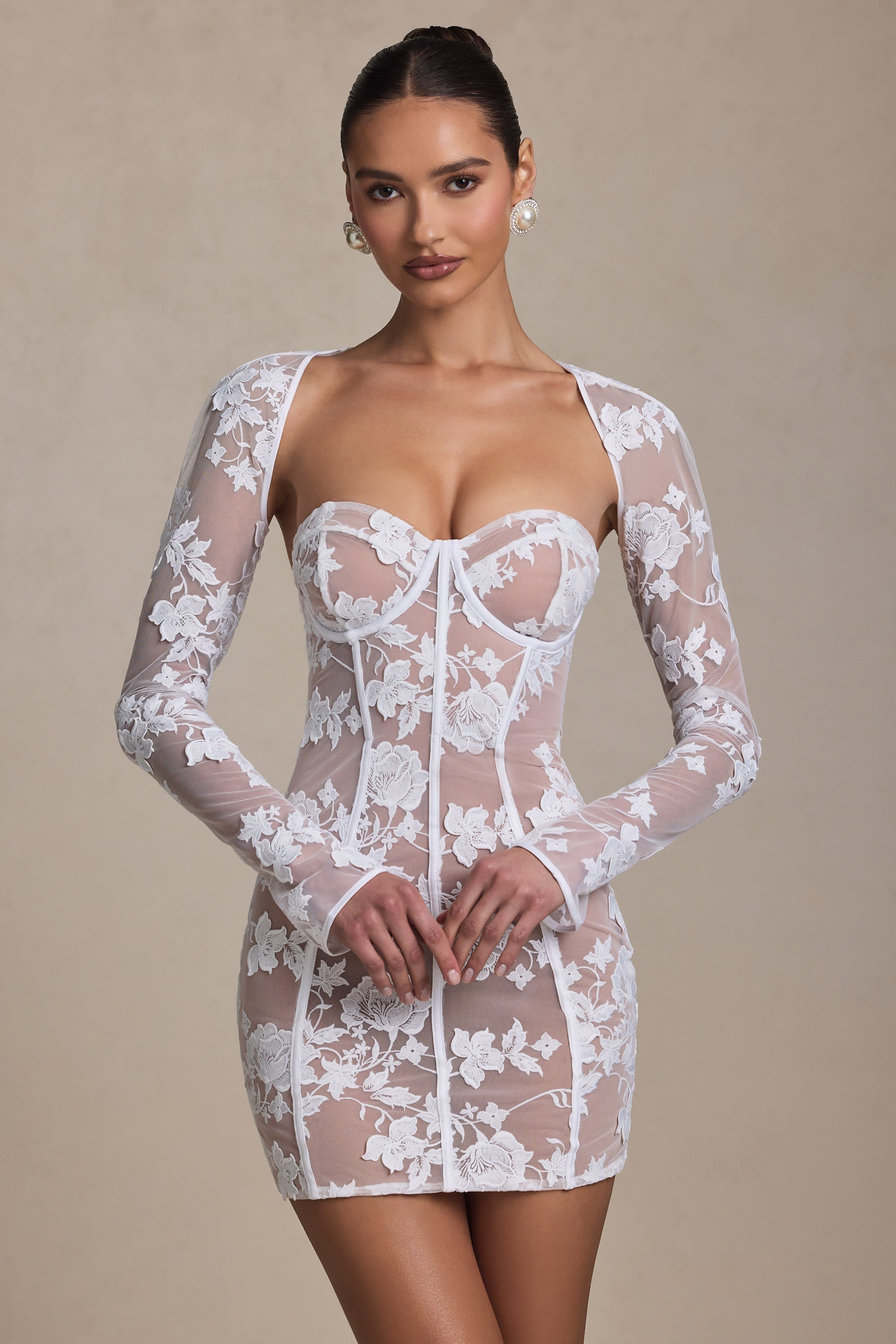 Lace Detail Corset Mini Dress in White