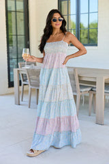 Essie Tiered Pastel Floral Tiered Maxi Dress