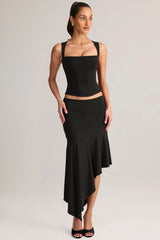 Modal Low Rise Asymmetric Midaxi Skirt in Black