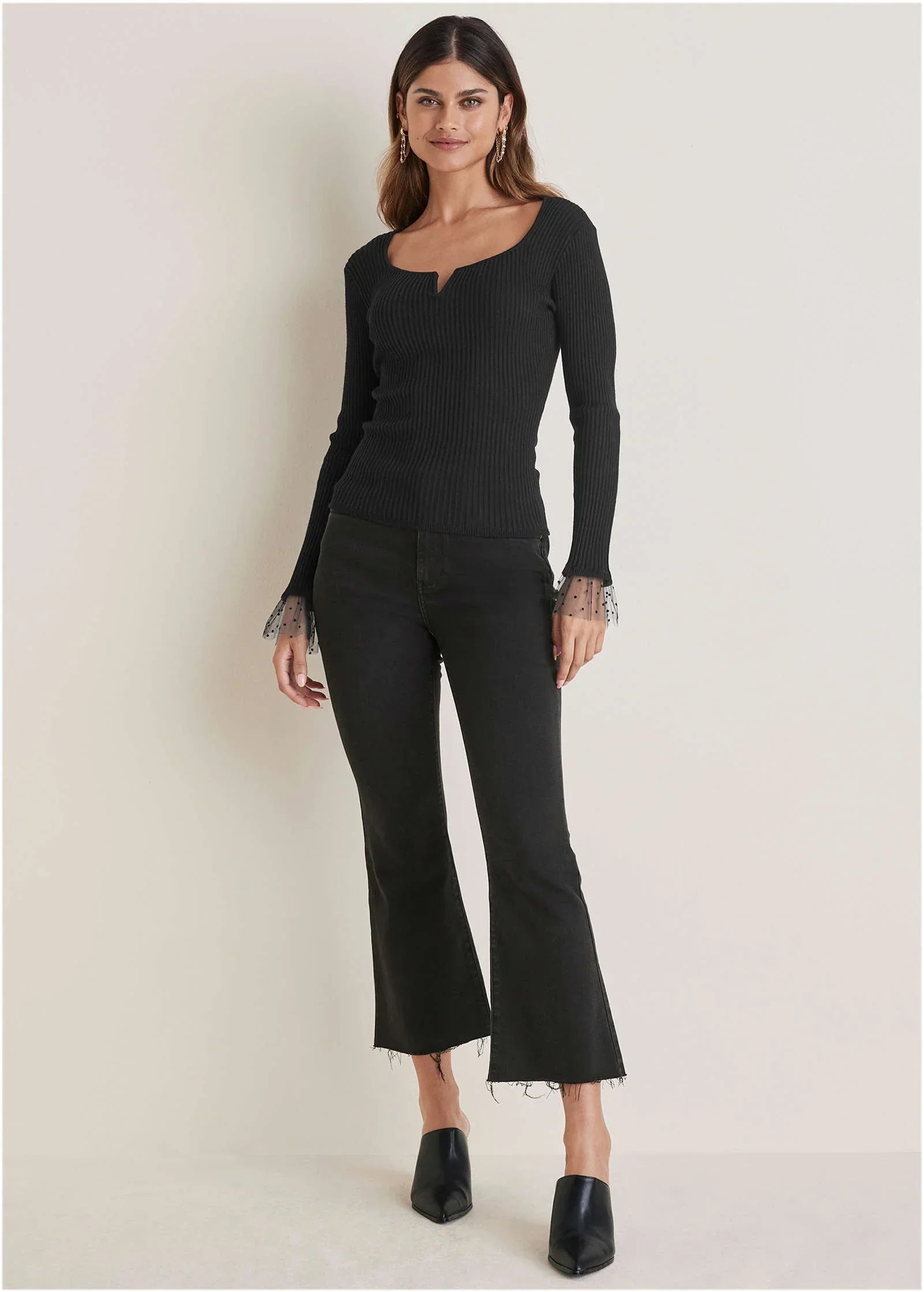 Ribbed Organza Sweater Jet Black