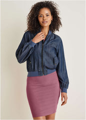Chambray Bomber Jacket Dark Wash