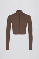 Soft Active Zip Up Cropped Jacket in Cocoa