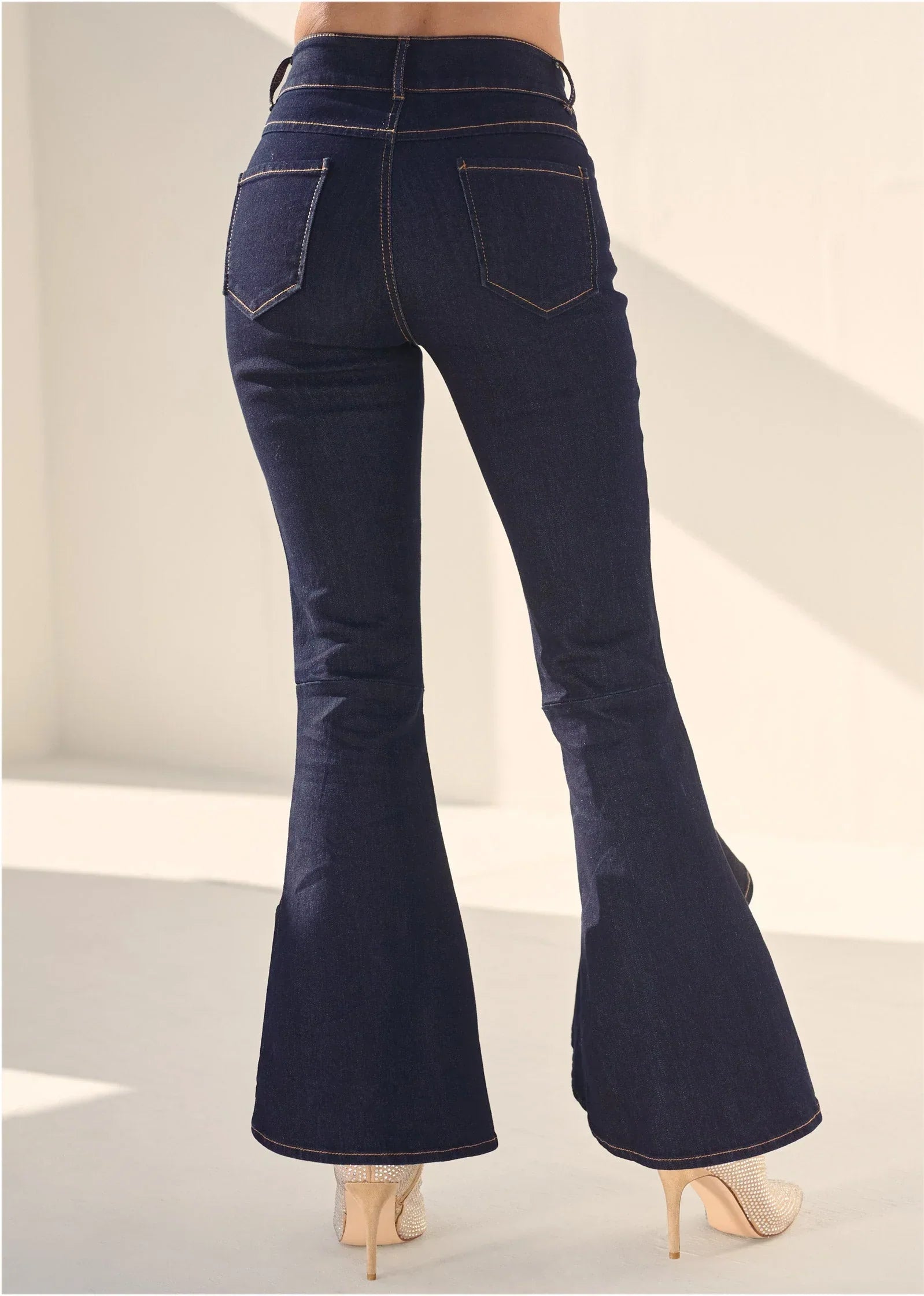 Ruffle Slit Hem Jeans Indigo Blue