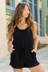 Casual Charm Black Button Front Romper