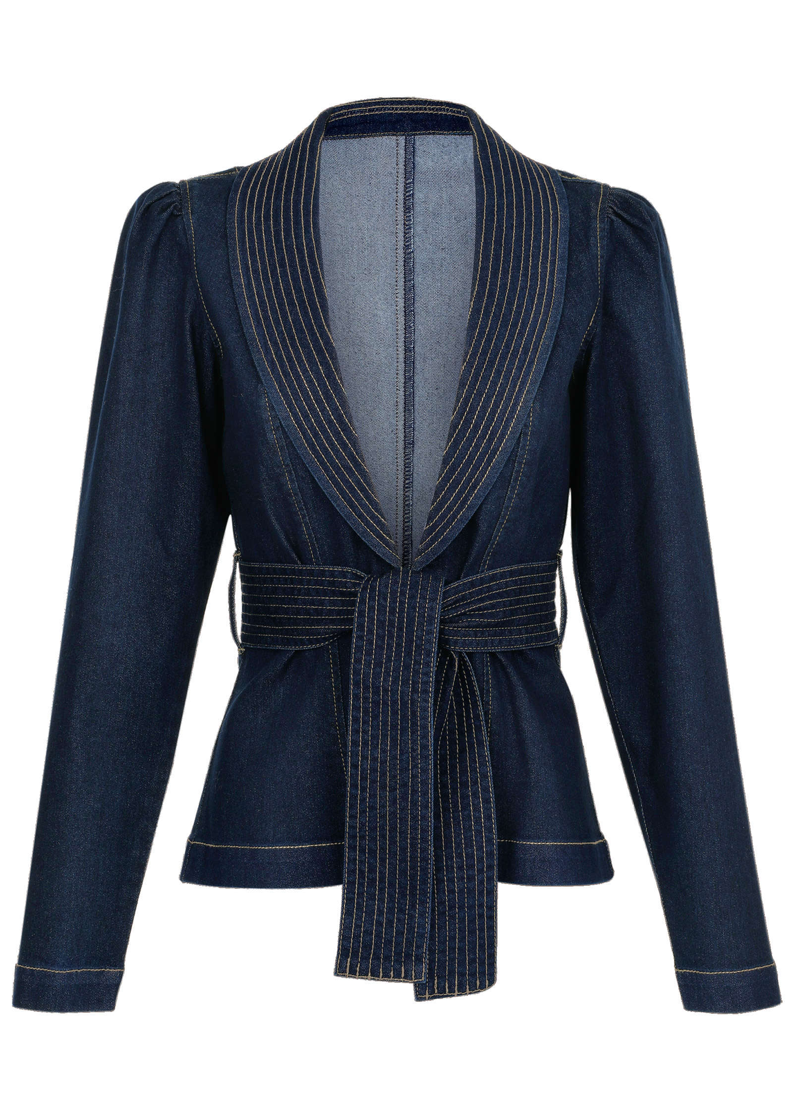 Puff Shoulder Denim Blazer Dark Wash