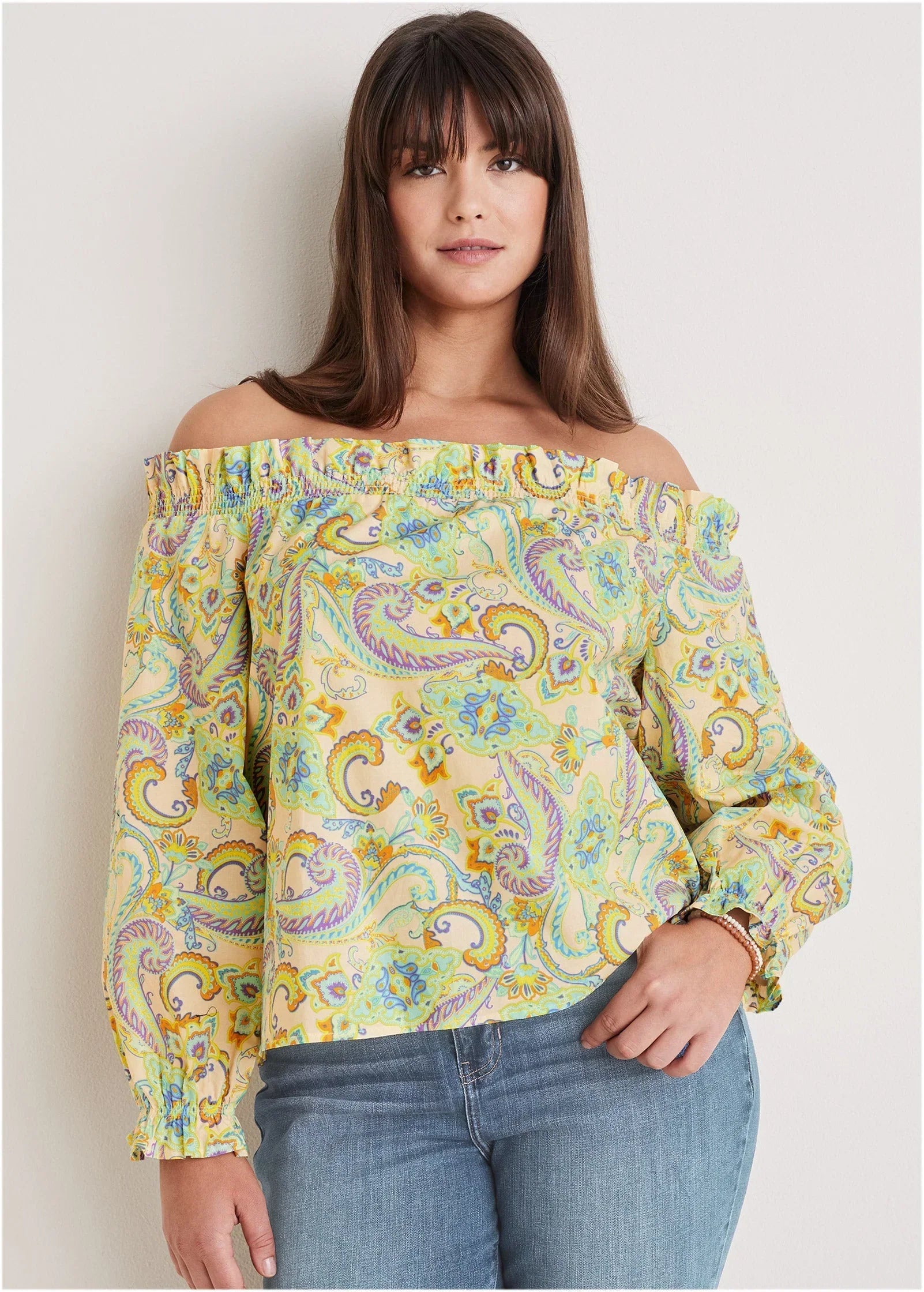 Off The Shoulder Top Candied Shortbread Paisley