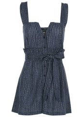 Casual Linen Romper Navy Dot Stripe
