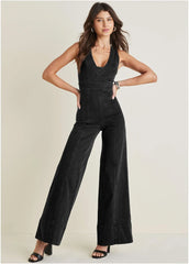 Stretch Denim Jumpsuit Black Wash