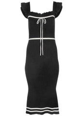 Ruffle Contrast Midi Dress Jet Black