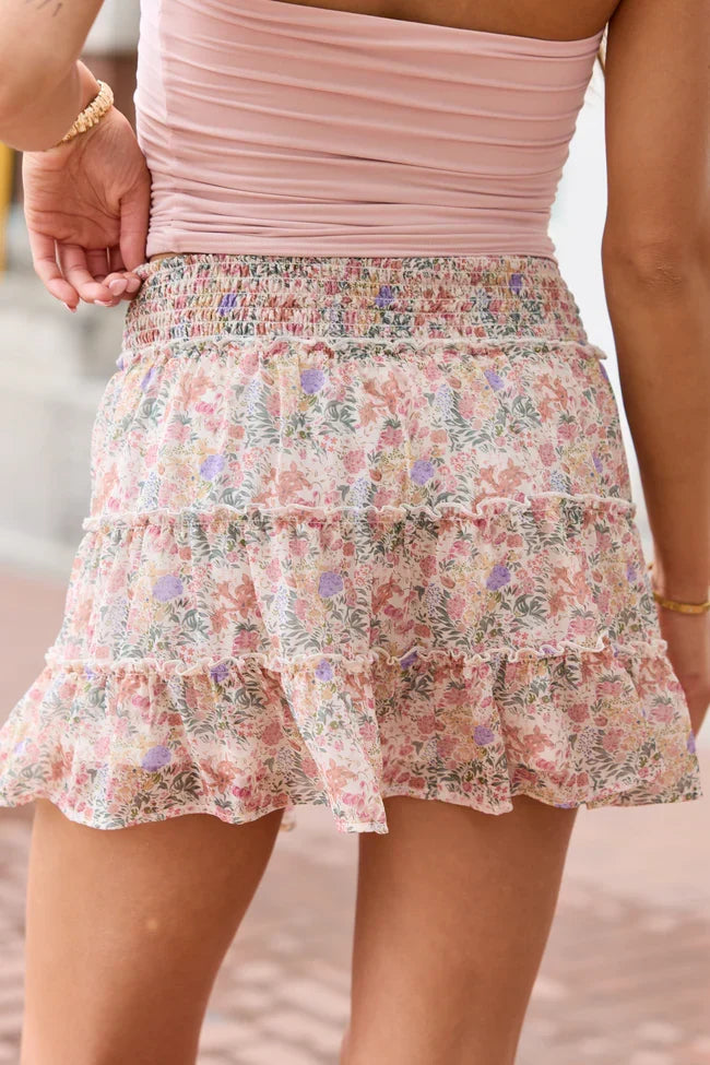 Through The Garden Ivory Multi Floral Skort