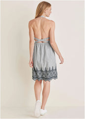 Embroidered Midi Dress Black Ecru