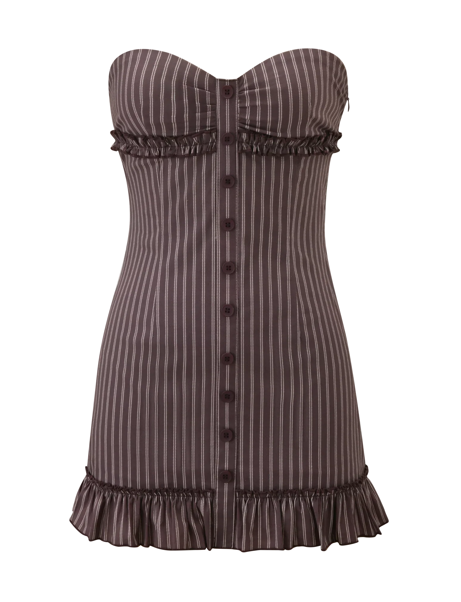 KITTIE STRAPLESS DRESS BROWN AND CREAM STRIPE