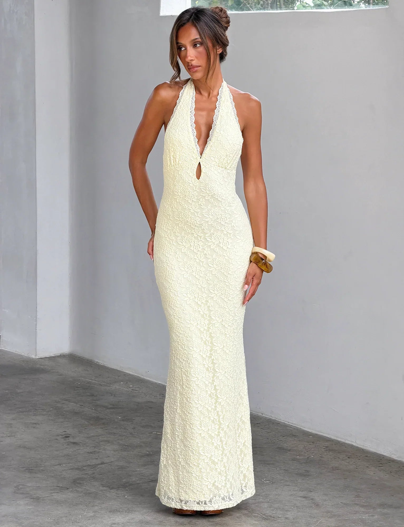 MAVEN LACE MAXI DRESS PASTEL YELLOW