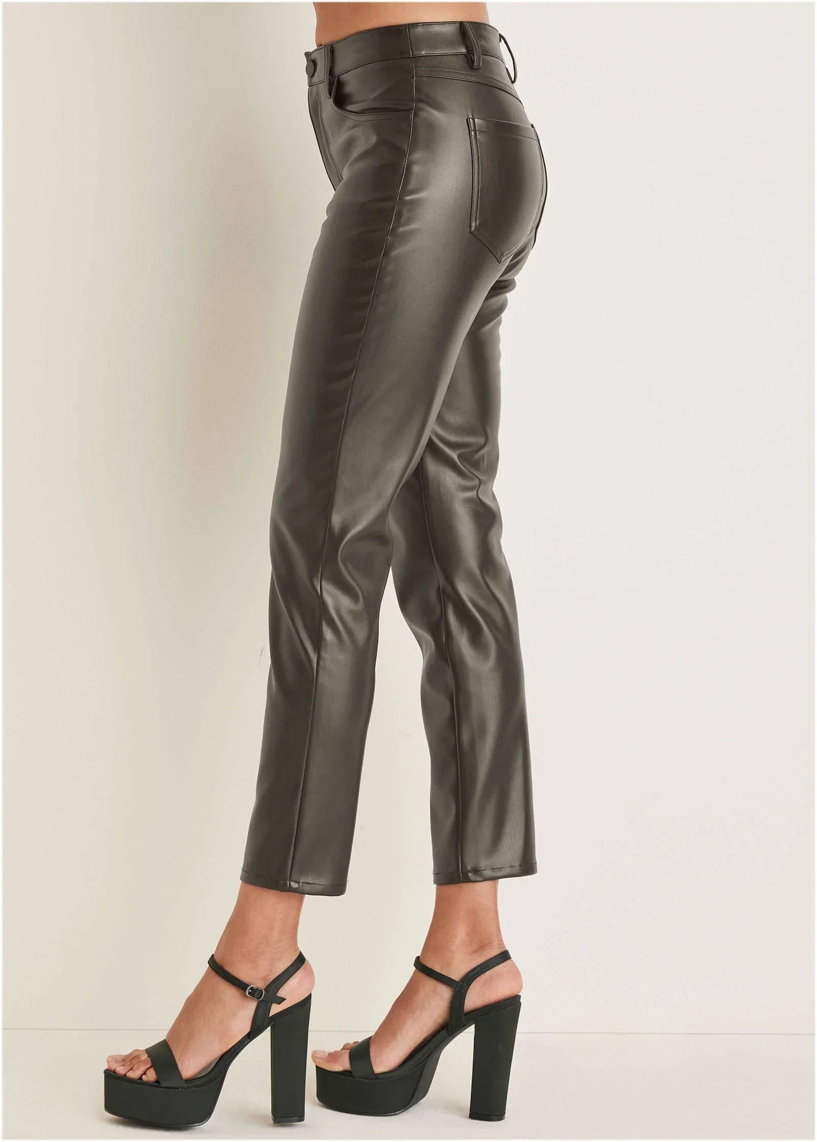 Faux Leather Straight Pants Brown