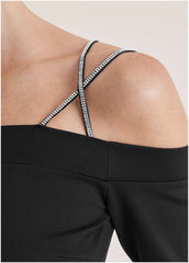 Rhinestone Strappy Top Jet Black