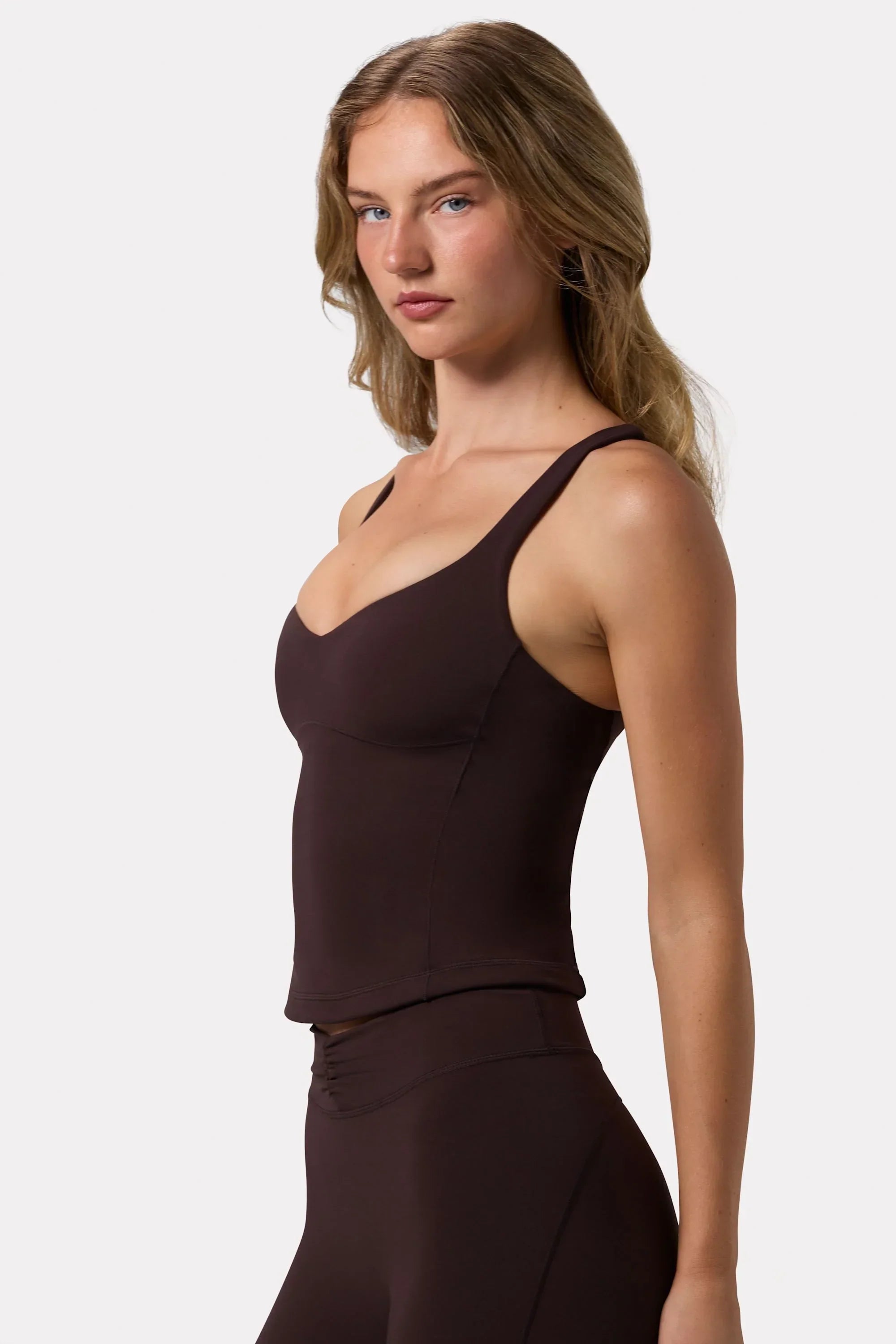 Soft Active Sweetheart Neck Tank Top in Espresso
