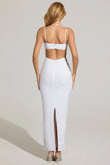 Embellished Cowl Neck Maxi Dress in White