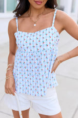 Sweet As Can Be Blue Cherry Gingham Print Tank