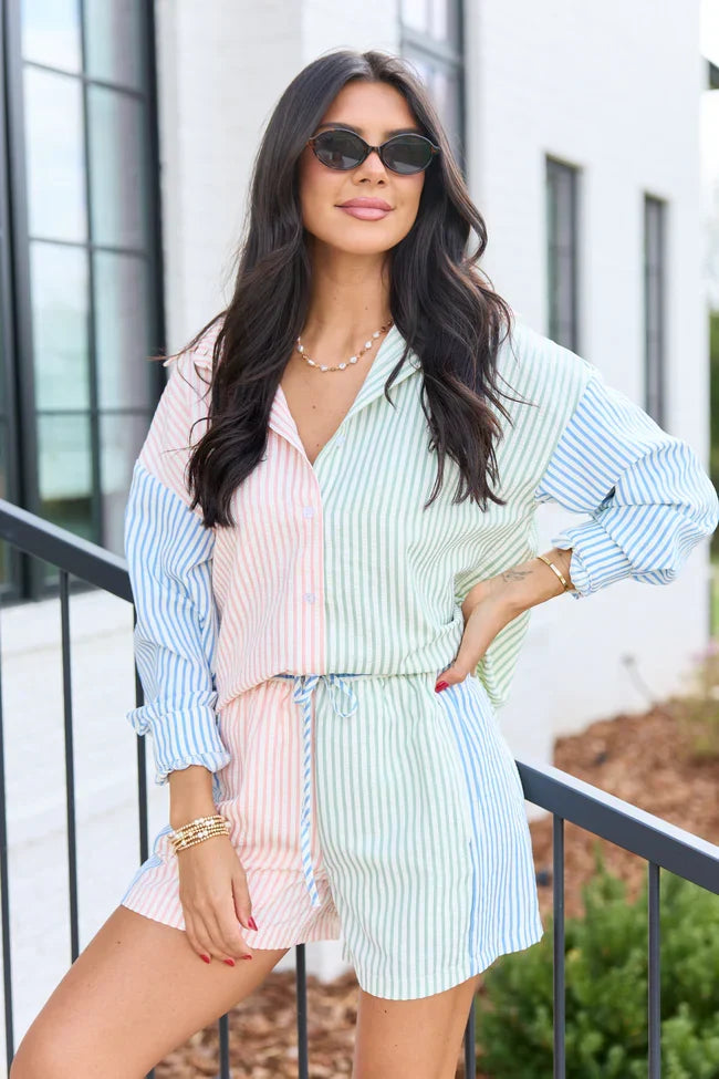 Marlow Multi Stripe Button Up Top
