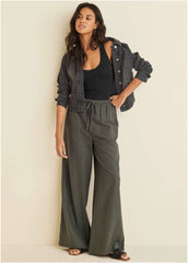 Linen Wide Leg Pant Olive