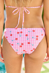 Island Dream Cherry On Gingham Pink Hipster Bikini Bottom