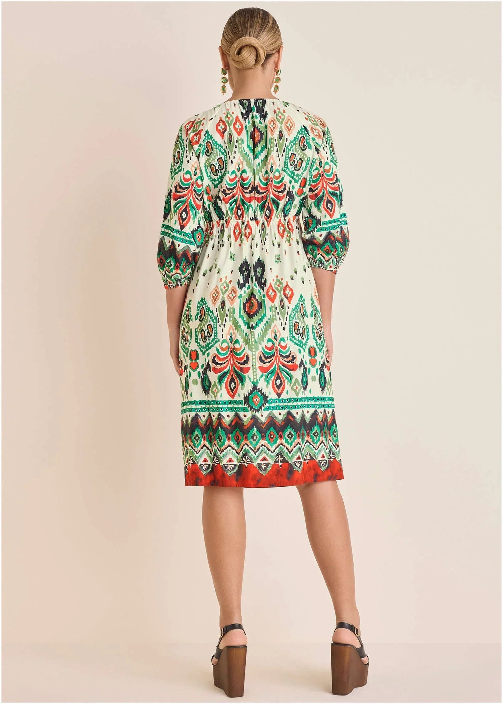 V Neck Midi Dress Seti Olive Ikat