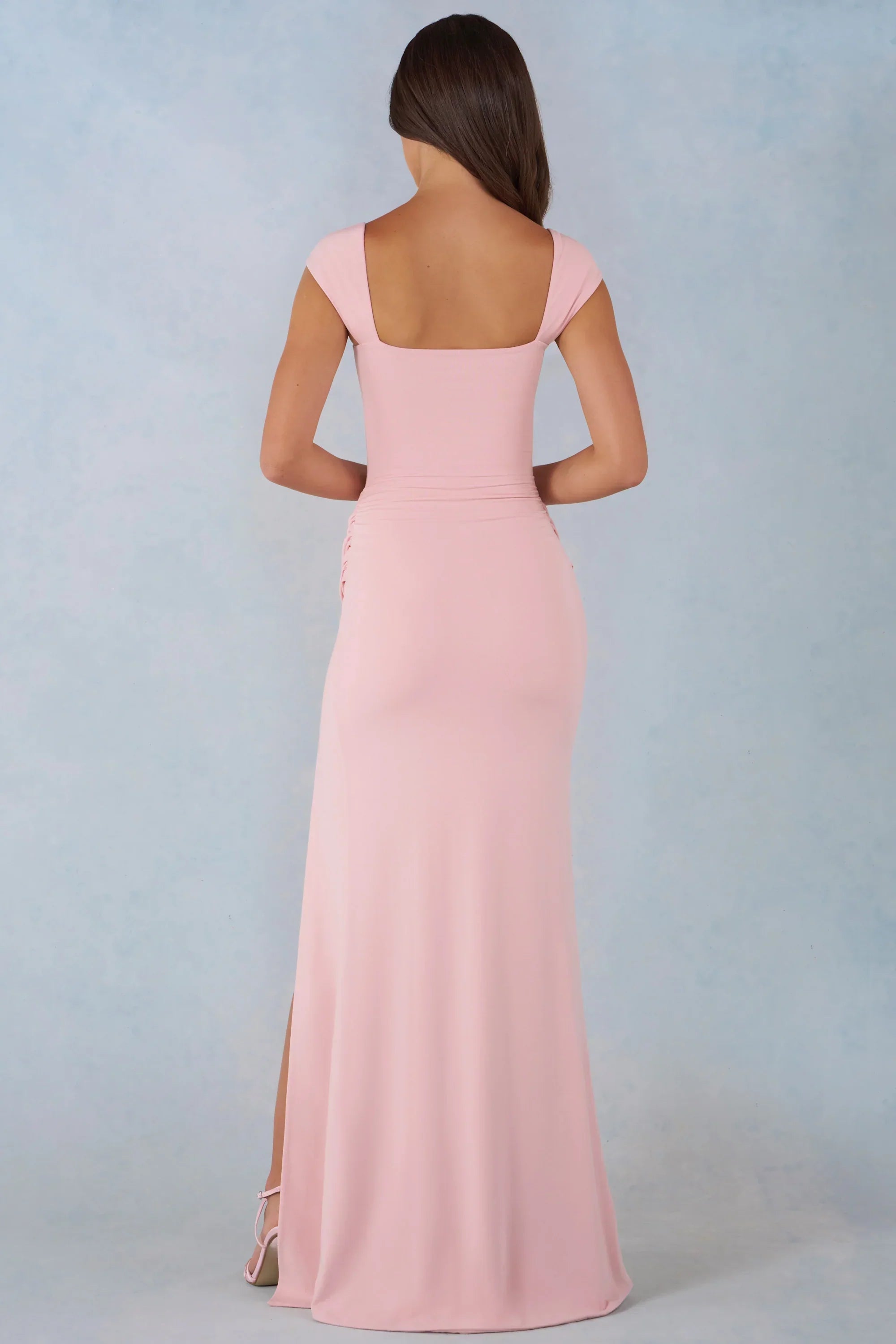 Modal Sweetheart Neck Cowl Waist Maxi Dress in Blush Pink