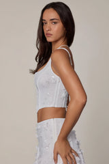 Embellished Lace Up Corset Top in White