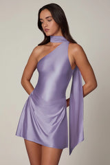 Asymmetric Scarf Detail Mini Dress in Lilac