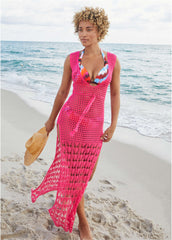 Crochet Maxi Cover Up Dress Fuchsia