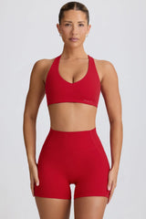 Soft Active V Neck Sports Bra in Hot Red